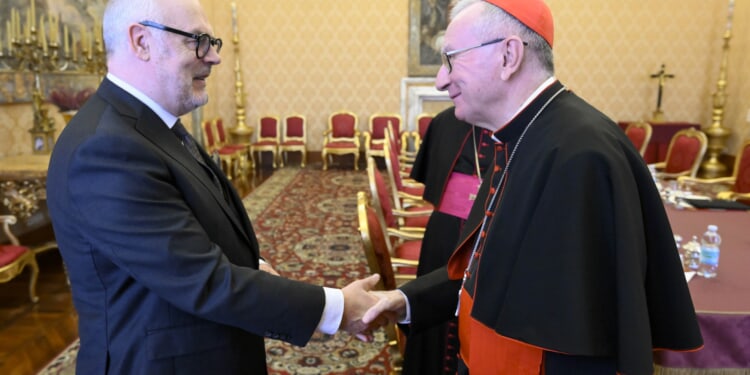 Cardinal Pietro Parolin holds audience with Estonia’s President Alar Karis at the Vatican
