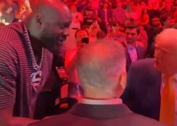 Shaquille O’Neal catches mad heat just for shaking President Trump’s hand at UFC in Miami