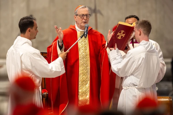 Cardinal Claudio Gugerotti, prefect emeritus of the Dicastery for the Eastern Churches, celebrates the seventh Novendiales Mass for Pope Francis on May 2, 2025, in St. Peter’s Basilica at the Vatican. Credit: Daniel Ibáñez/CNA
