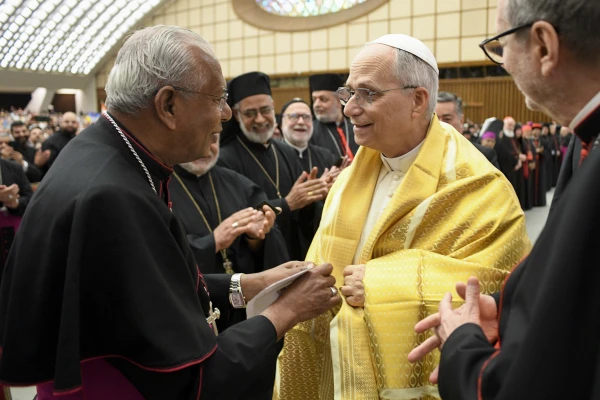 Pope Leo XIV meets with participants in the Jubilee of Eastern Churches on May 14, 2025, in the Paul VI Audience Hall at the Vatican. Credit: Vatican Media