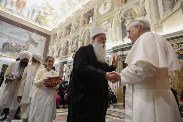 Pope Leo XIV meets with representatives of other Christian churches, ecclessial communities, and other religions on May 19, 2025, at the Vatican. Credit: Vatican Media