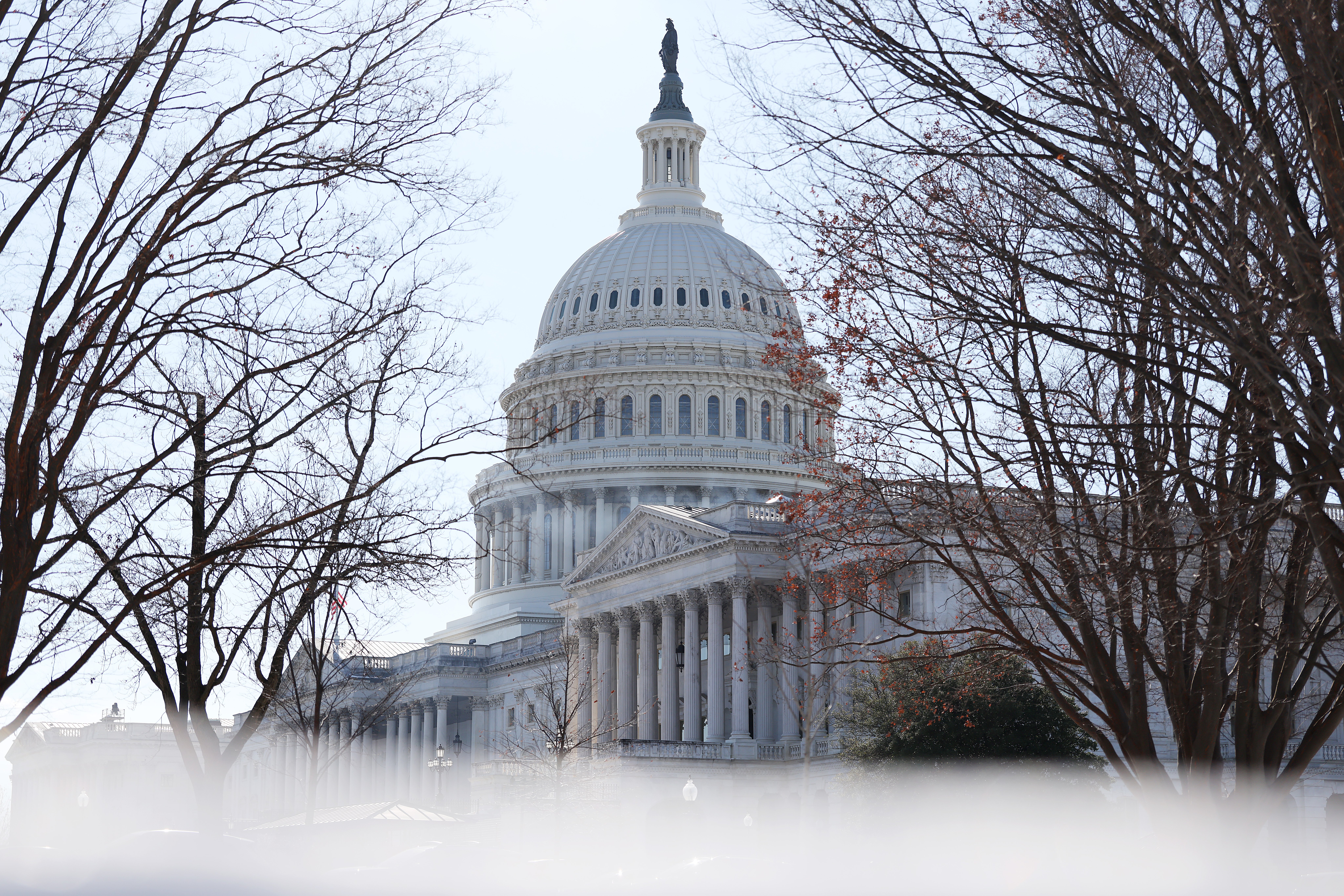 WASHINGTON, DC - JANUARY 17: The U.S. Capitol is seen on January 17, 2025 in Washington, DC. The second Trump inauguration ceremony on January 20 will be moved to the rotunda of the U.S. Capitol as temperatures are expected to be the coldest in forty years. (Photo by Kayla Bartkowski/Getty Images)