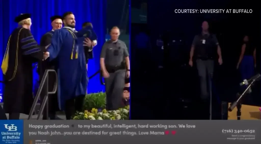 Chaotic Scene Unfolds as NY Graduate is chased on Stage by Police While Holding Infant Son [WATCH]