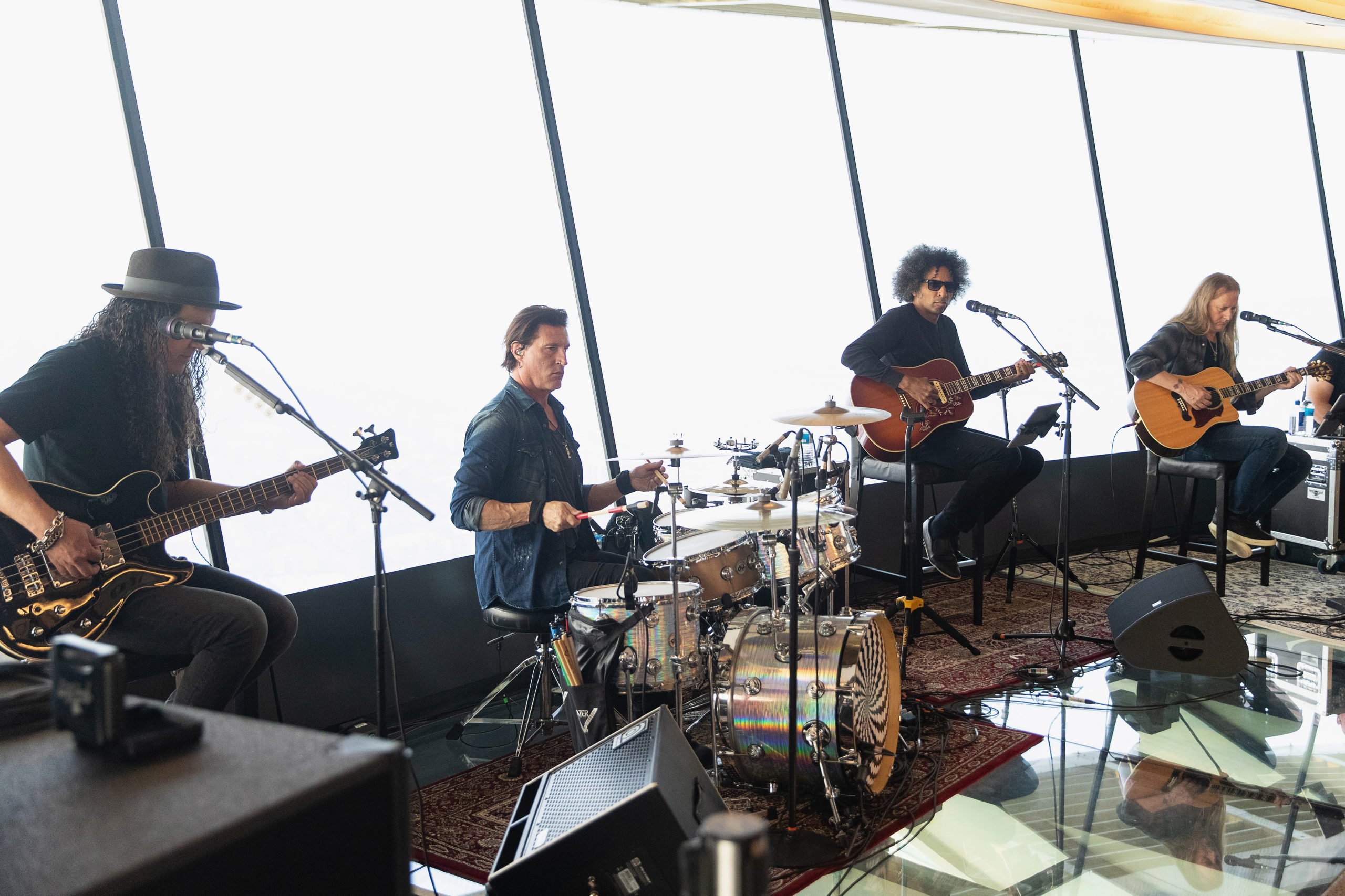 SEATTLE, WA - AUGUST 21: (L-R) Mike Inez, Sean Kinney, William DuVall and Jerry Cantrell of Alice In Chains perform for SiriusXM's Lithium Channel at The Space Needle on August 21, 2018 in Seattle, Washington. (Photo by Mat Hayward/Getty Images for SiriusXM)