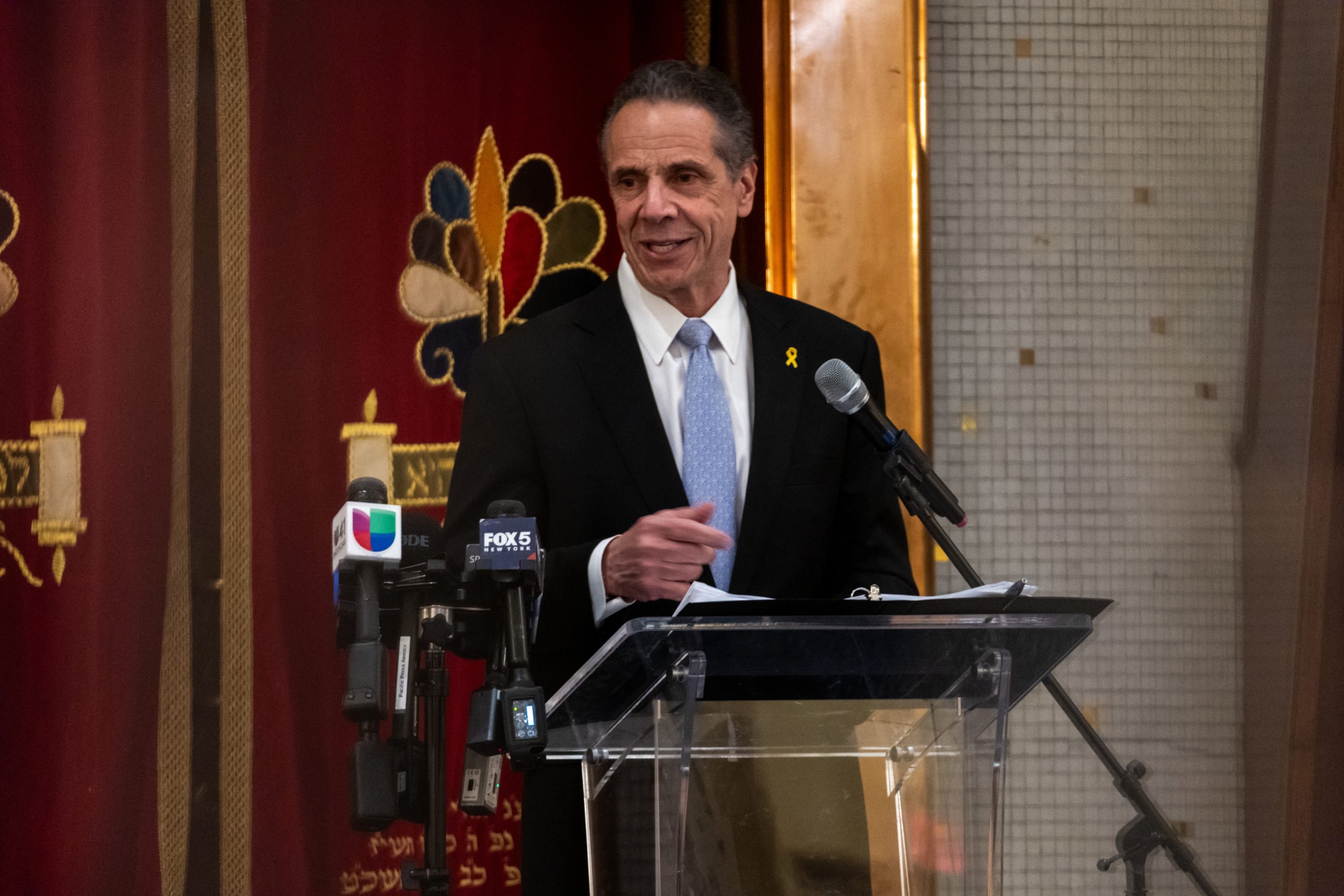 Former New York Gov. Andrew Cuomo speaks at the West Side Institutional Synagogue on April 1, 2025, in New York City. (Photo by Spencer Platt/Getty Images)