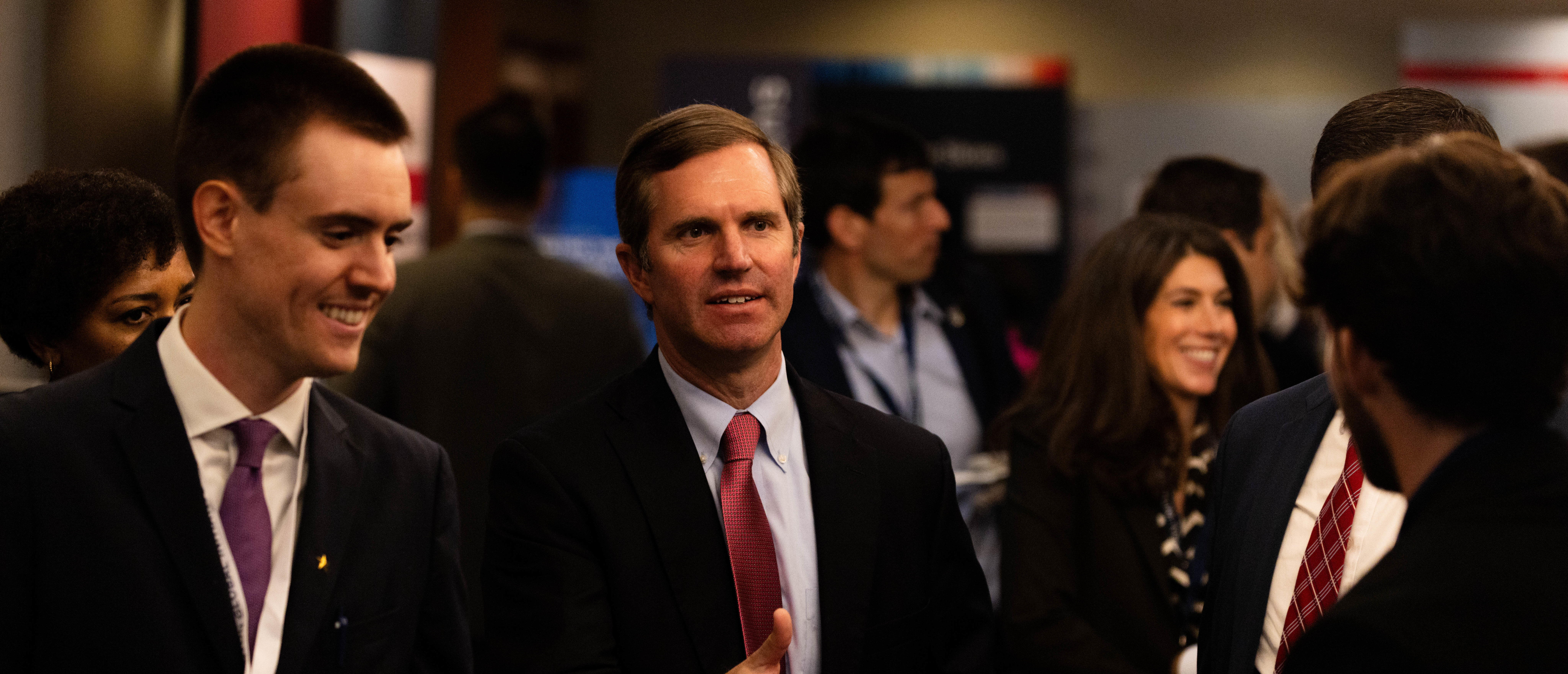 Kentucky Governor Andy Beshear speaks to those summit attendees after giving a speech at the Clinton Global Initiative (CGI) on September 24, 2024 in New York City. Coinciding with the U.N. General Assembly, the Clinton Global Initiative brings together business, government, and civil society leaders to drive progress on humanitarian response efforts to global crises. (Photo by Alex Kent/Getty Images)
