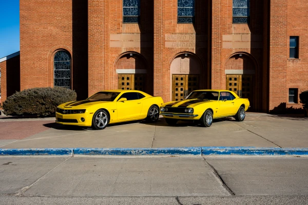 The 2010 Chevy Camaro SS and 1967 Chevy Camaro SS being raffled in the Diocese of Gallup's annual V8's for Vocations car raffle. Credit: Photo courtesy of V8's for Vocations