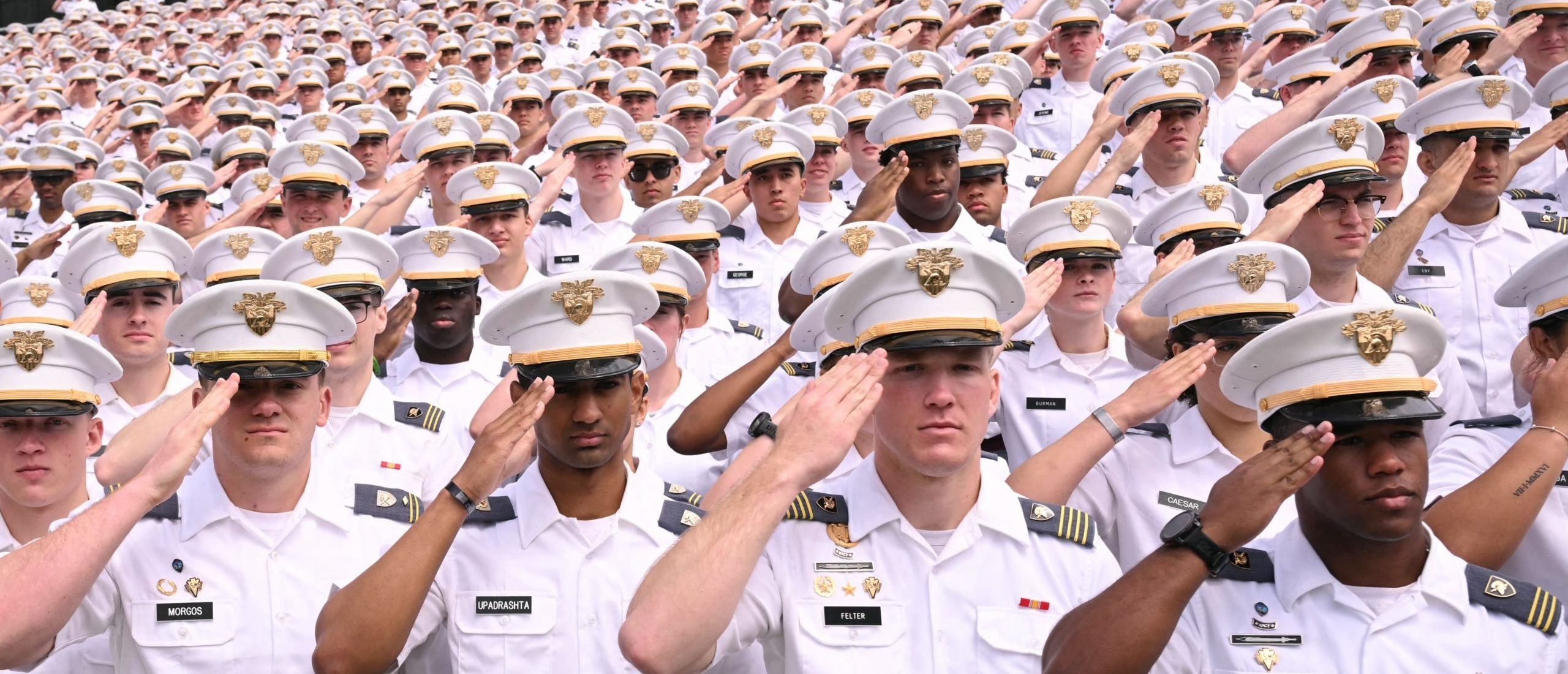 US Military Academy cadets listen to US President Donald Trump deliver the commencement address at the 2025 graduation ceremony at the US Military Academy West Point on May 24, 2025, in West Point, New York. (Photo by SAUL LOEB/AFP via Getty Images)