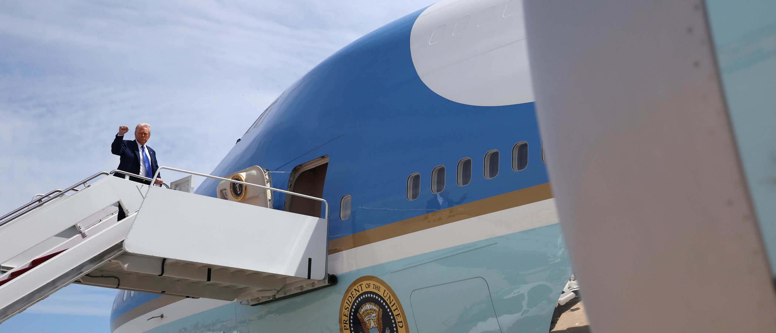 U.S. President Donald Trump boards Air Force One on May 12, 2025, at Joint Base Andrews, Maryland. President Trump is traveling to Saudi Arabia, the first stop on his four-day Middle East visit and the first international trip of his second term. (Photo by Win McNamee/Getty Images)