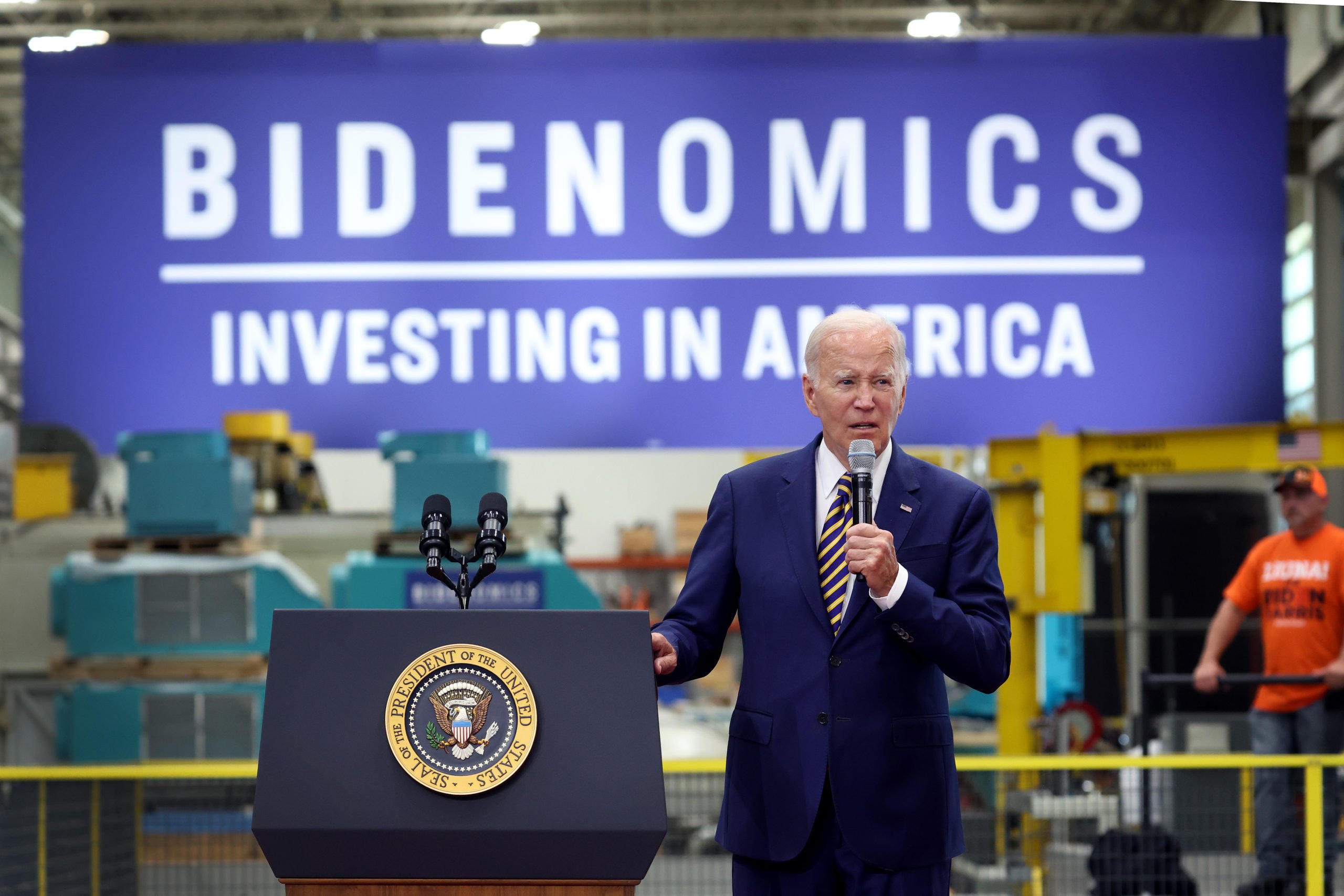 MILWAUKEE, WISCONSIN - AUGUST 15: U.S. President Joe Biden speaks to guests at Ingeteam Inc., an electrical equipment manufacturer, on August 15, 2023 in Milwaukee, Wisconsin. Biden used the opportunity to speak about his 