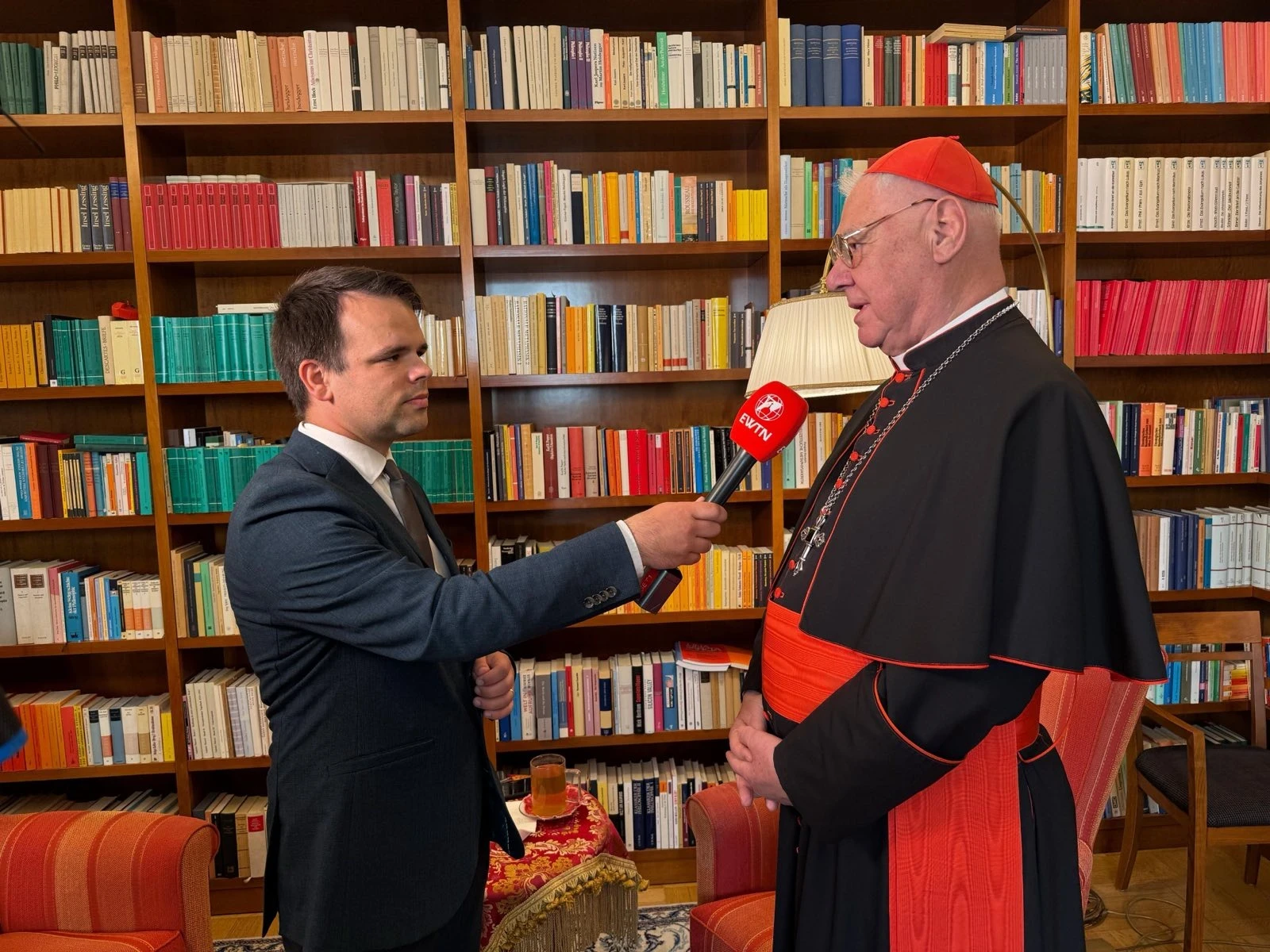 Cardinal Gerhard Müller speaking to EWTN News correspondent Rudolf Gehrig in Rome on April 30, 2025 | EWTN News