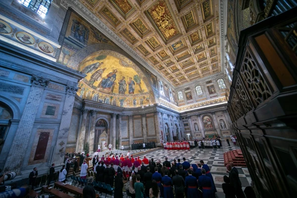 An interior view of St. Paul Outside the Walls Basilica on May 20, 2025. Credit: Daniel Ibáñez/EWTN News