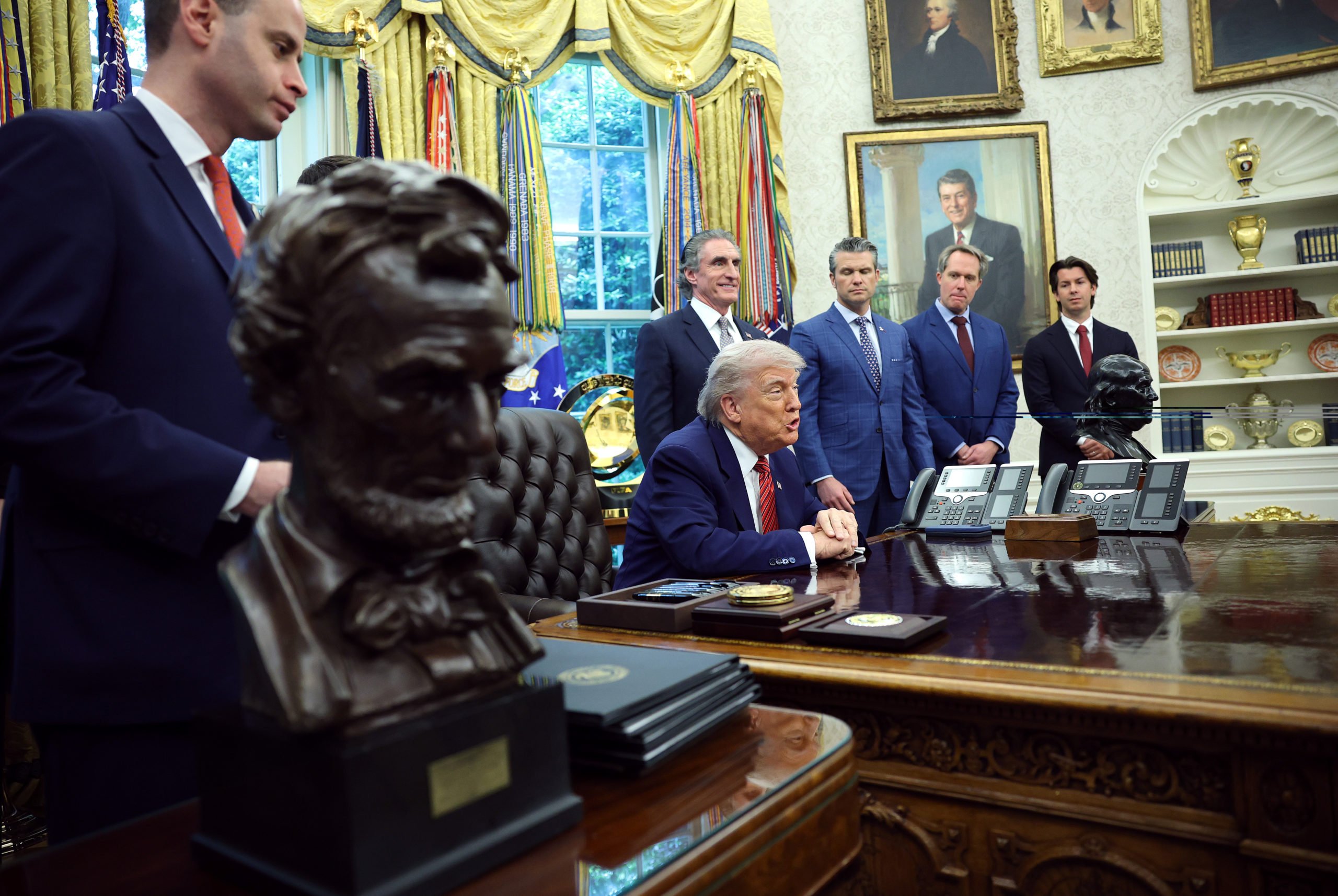 U.S. President Donald Trump speaks in the Oval Office of the White House May 23, 2025 in Washington, DC. (Photo by Win McNamee/Getty Images)