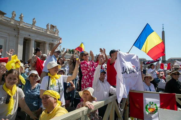 Families from nearly 120 countries wave flags and cheer during the Jubilee of Families celebration at St. Peter's Square, as Pope Leo XIV declared families "the cradle of the future of humanity" during his homily on Sunday, June 1, 2025. Credit: Daniel Ibáñez/CNA