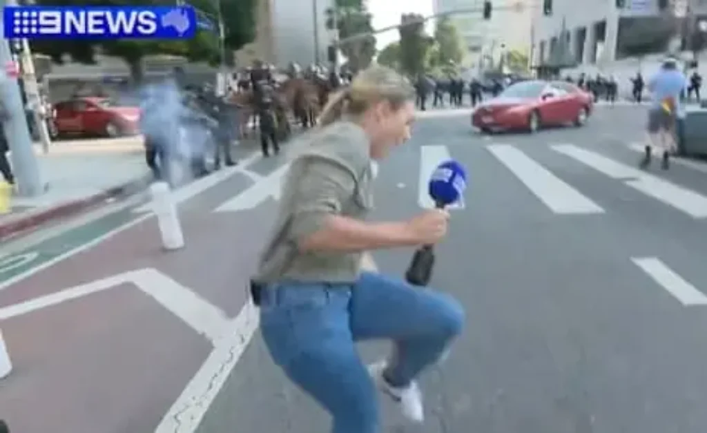 Australian Reporter Inadvertently Shot with Rubber Bullet While Covering LA Anti-ICE Protests