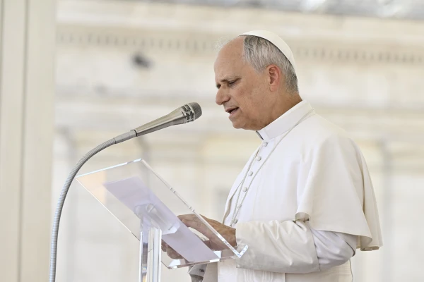 Pope Leo XIV delivers his Sunday Angelus address to pilgrims gathered in St. Peter’s Square on June 15, 2025. Credit: Vatican Media