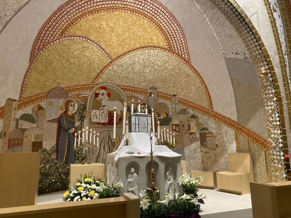 The altar of the Mysteries of Light chapel at the National Shrine of St. John Paul II in Washington, DC, was decorated by Father Marko Rupnik. Credit: Photo by Zelda Caldwell