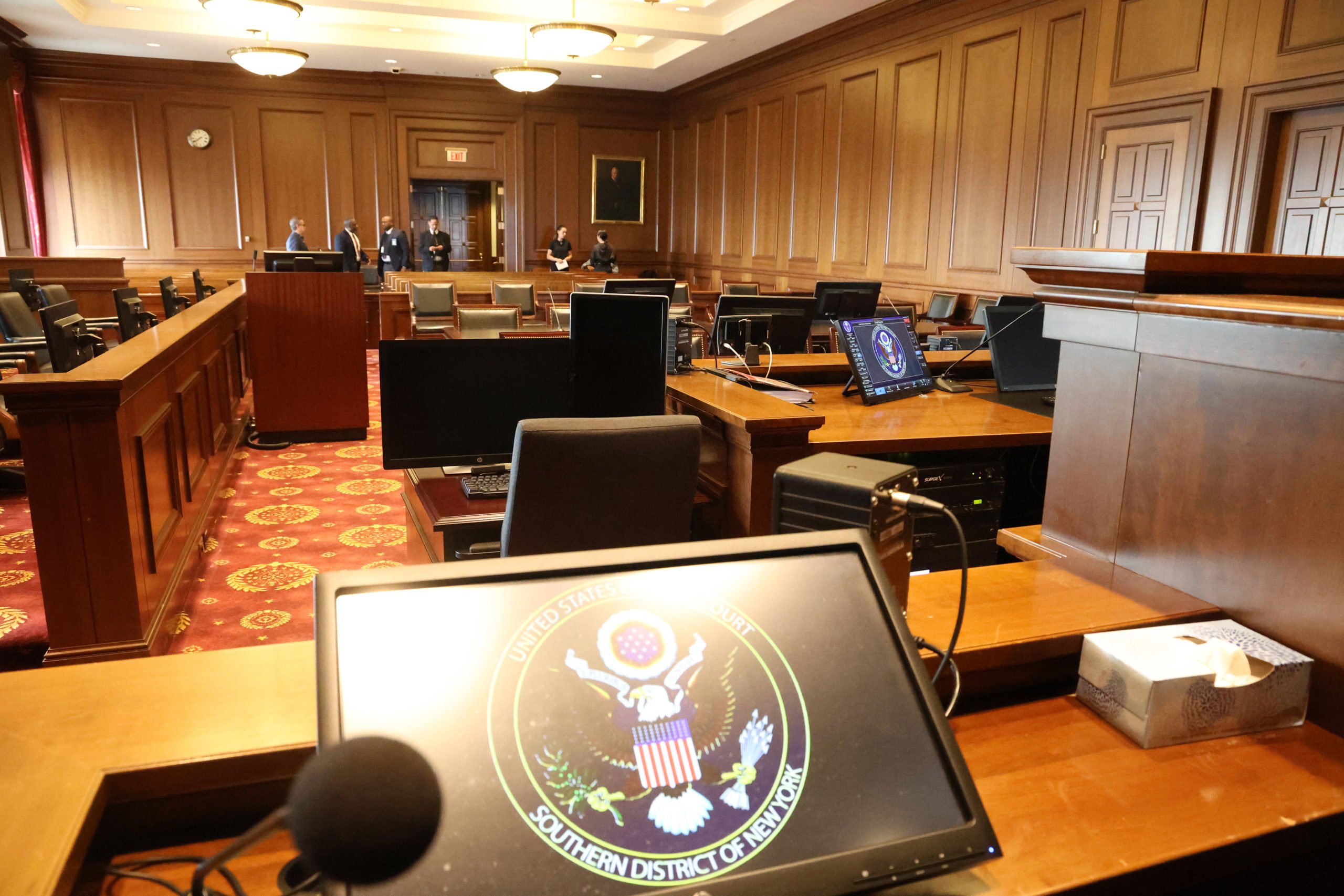 NEW YORK, NEW YORK - JUNE 06: A view from the witness chair inside a federal courtroom similar to the room where the Sean Combs sex trafficking trial is being held in Federal District Court in Manhattan on June 6, 2025 in New York City. (Photo by Jefferson Siegel-Pool/Getty Images)