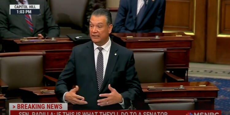 Alex Padilla appears to choke up on Senate floor as he recounts disrupting Noem’s press conference