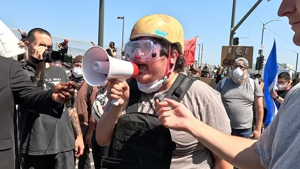 Anti-ICE Protester Hilariously Roasted for Homemade Tactical Suit, Including Leaf Blower