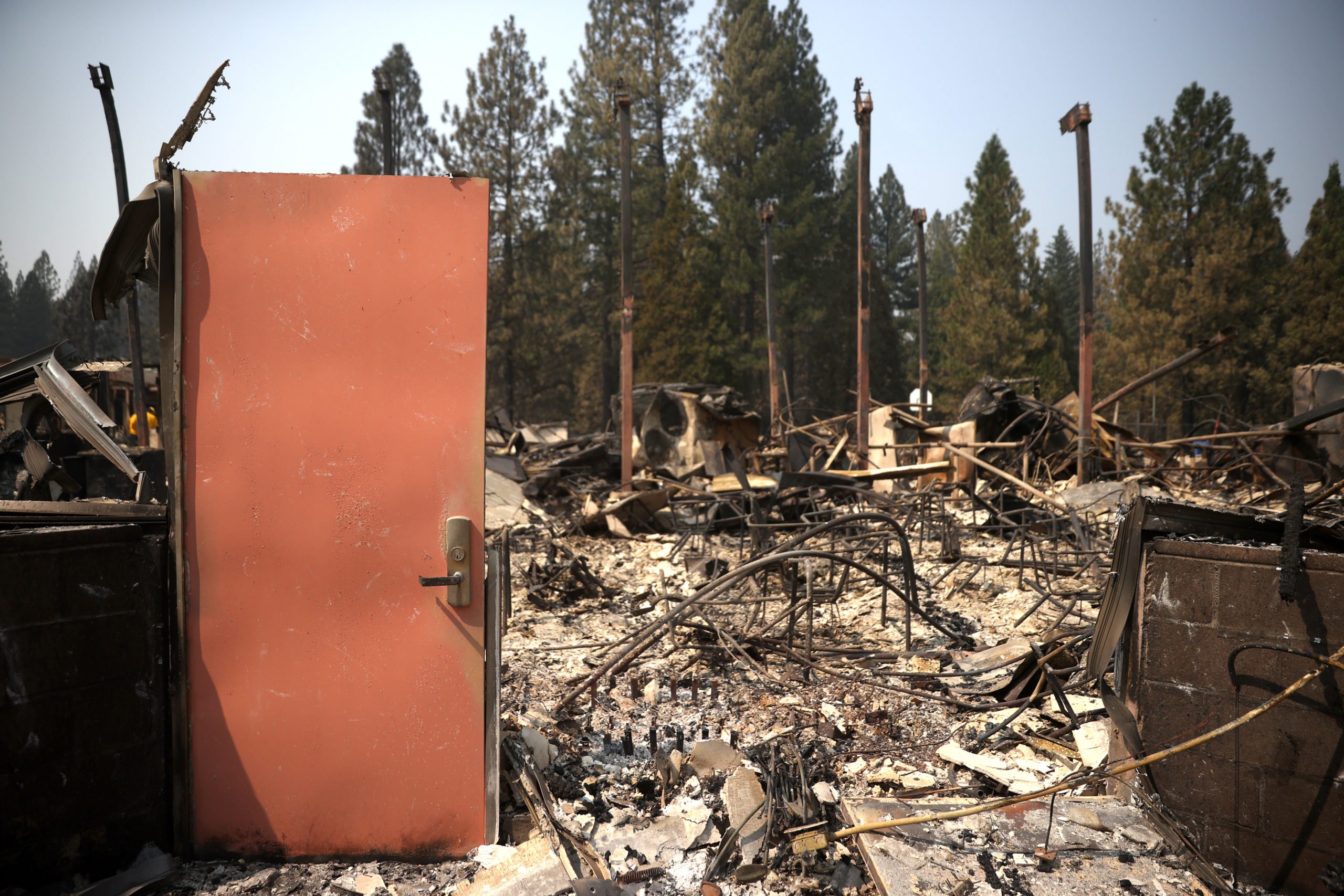 BERRY CREEK, CALIFORNIA - SEPTEMBER 14: A view of burned classrooms after the Berry Creek School was destroyed by the Bear Fire on September 14, 2020 in Berry Creek, California. (Photo by Justin Sullivan/Getty Images)