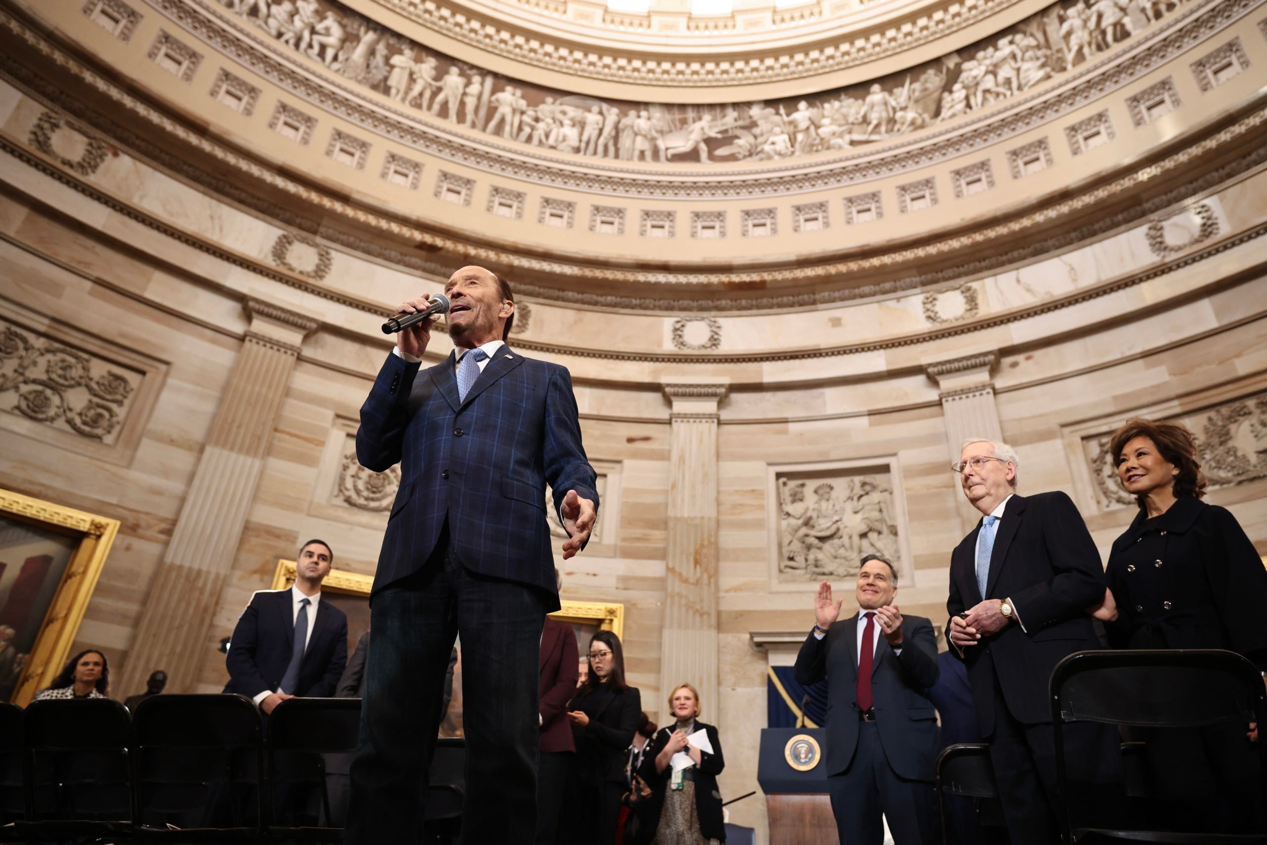 Singer-songwriter Lee Greenwood performs during the inauguration of U.S. President-elect Donald Trump in the Rotunda of the U.S. Capitol on January 20, 2025 in Washington, DC. Donald Trump takes office for his second term as the 47th president of the United States. (Photo by Chip Somodevilla/Getty Images)