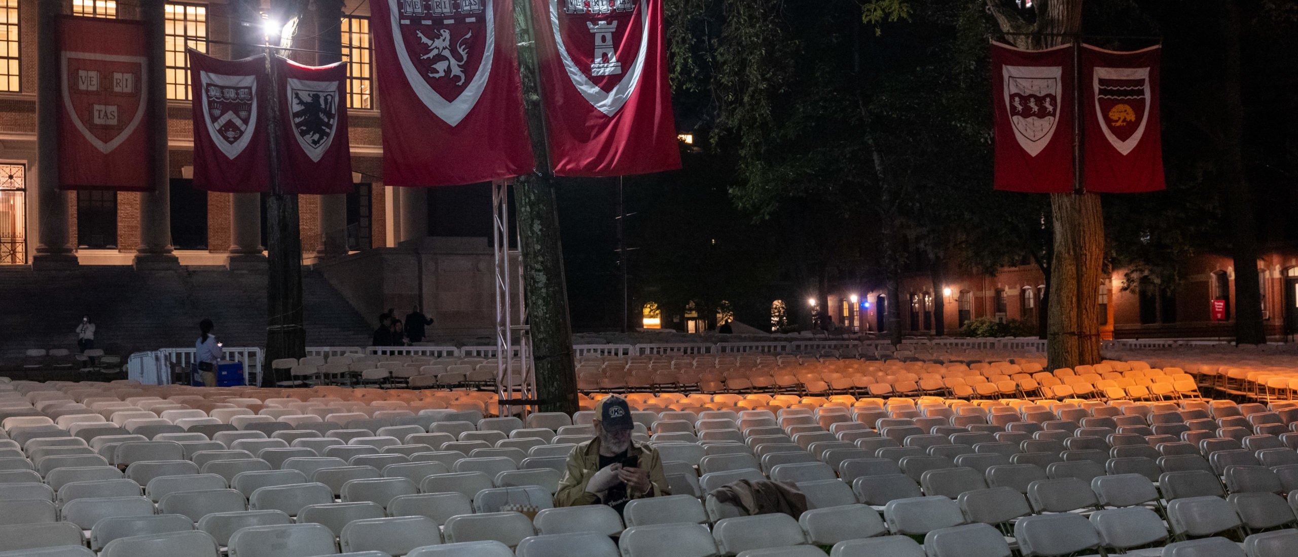 CAMBRIDGE, MASSACHUSETTS - MAY 27: Chairs are set up for graduation ceremonies in Harvard Yard on May 27, 2025 in Cambridge, Massachusetts. U.S. President Donald Trump intensified his fight with Harvard University, the nation’s oldest and one of the world’s wealthiest universities, with his administration asking federal agencies on Tuesday, to cancel contracts with Harvard, valued at approximately $100 million. (Photo by Spencer Platt/Getty Images)