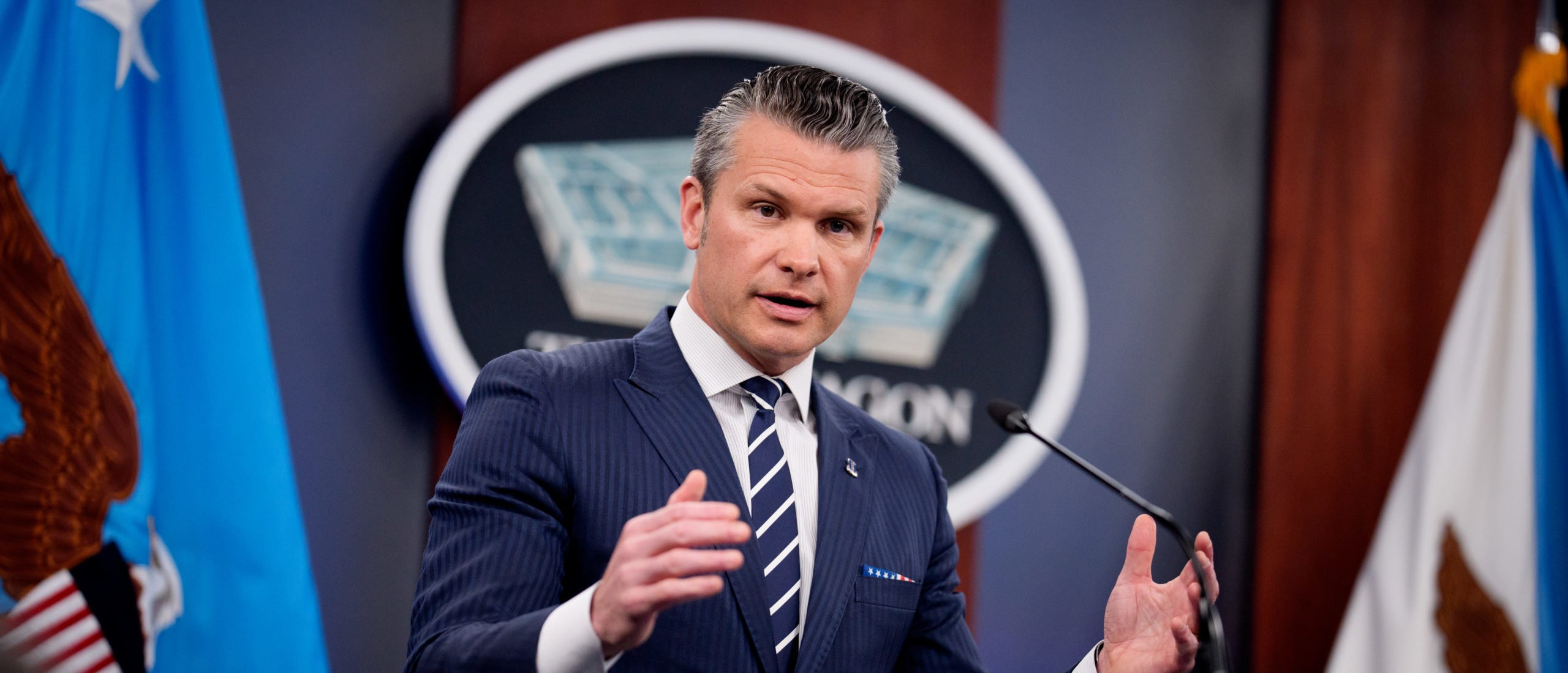 U.S. Defense Secretary Pete Hegseth speaks during a news conference at the Pentagon on June 22, 2025 in Arlington, Virginia. U.S. President Donald Trump gave an address to the nation last night after three Iranian nuclear facilities were struck by the U.S. military. (Photo by Andrew Harnik/Getty Images)