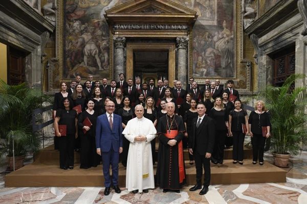 The Holy Father praised polyphonic music while welcoming participants at an event commemorating the 500th anniversary of the birth of Giovanni Pierluigi da Palestrina on June 18, 2025. Credit: Vatican Media