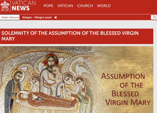 On the Vatican website, the Holy See’s communications department used a picture of a Rupnik mosaic of the dormition of Mary at the top of an article for the solemnity of the Assumption of Mary on Aug. 15. Credit: Screenshot from Vatican News