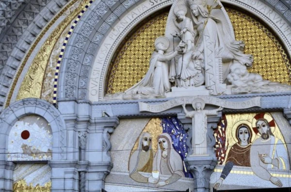 Mosaics by alleged abuser Father Marko Rupnik are displayed at the shrine in Lourdes, France. Credit: Courtney Mares/CNA