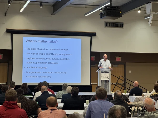 Harvard professor Martin Nowak's discussion of mathematics was a hot topic at the Society of Catholic Scientists conference on June 8, 2025, especially given recent attention to Pope Leo XIV having earned a degree in mathematics at Villanova University. Credit: Tessa Gervasini/CNA