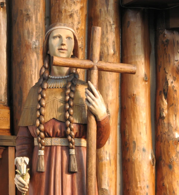 Statue of St. Kateri Tekakwitha with lily. Credit: P. Marchetti/Shutterstock