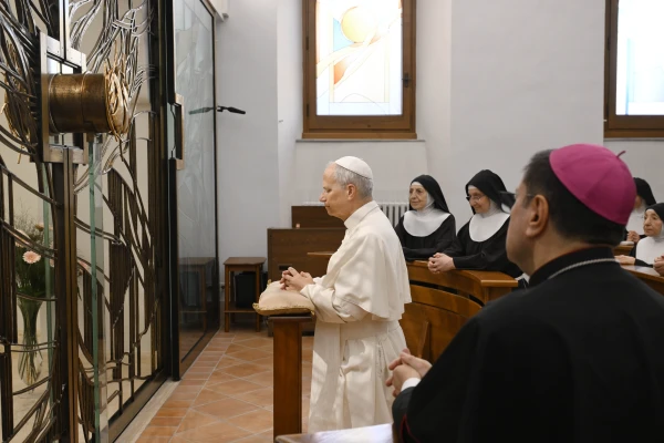 Pope Leo XIV spent some time in prayer at the chapel. Credit: Vatican Media