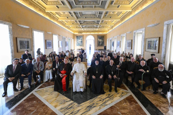 Pope Leo XIV on Thursday met with a U.S. ecumenical group, led by Cardinal Joseph Tobin and Greek Orthodox Archbishop Elpidophoros of America, encouraging them to “return to the roots of our faith” in their pilgrimage to Italy and Turkey. July 17, 2024. Credit: Vatican Media
