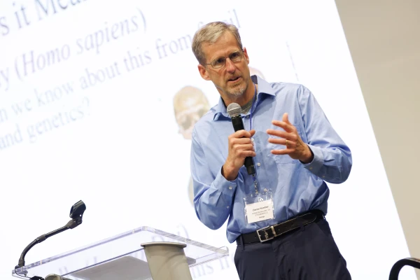 Daniel Kuebler, a professor of biology at Franciscan University, speaks at the 2025 Society of Catholic Scientists conference, June 7, 2025. Credit: Rui Barros Photography