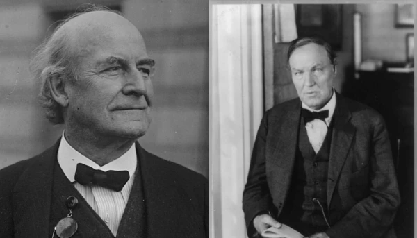 William Jennings Bryan (left) and Clarence Darrow. Credit: National Photo Company Collection, Public domain, via Wikimedia Commons; Miscellaneous Items in High Demand, PPOC, Library of Congress, Public domain, via Wikimedia Commons