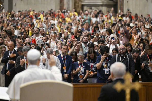 Pope Leo with digital influencers at St. Peter's Basilica on July 29, 2025. Credit: Vatican Media