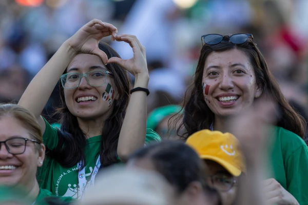 Young women gather for the welcome Mass for the Jubilee of Youth on July 29, 2025, in St. Peter’s Square at the Vatican. Credit: Daniel Ibañez/CNA