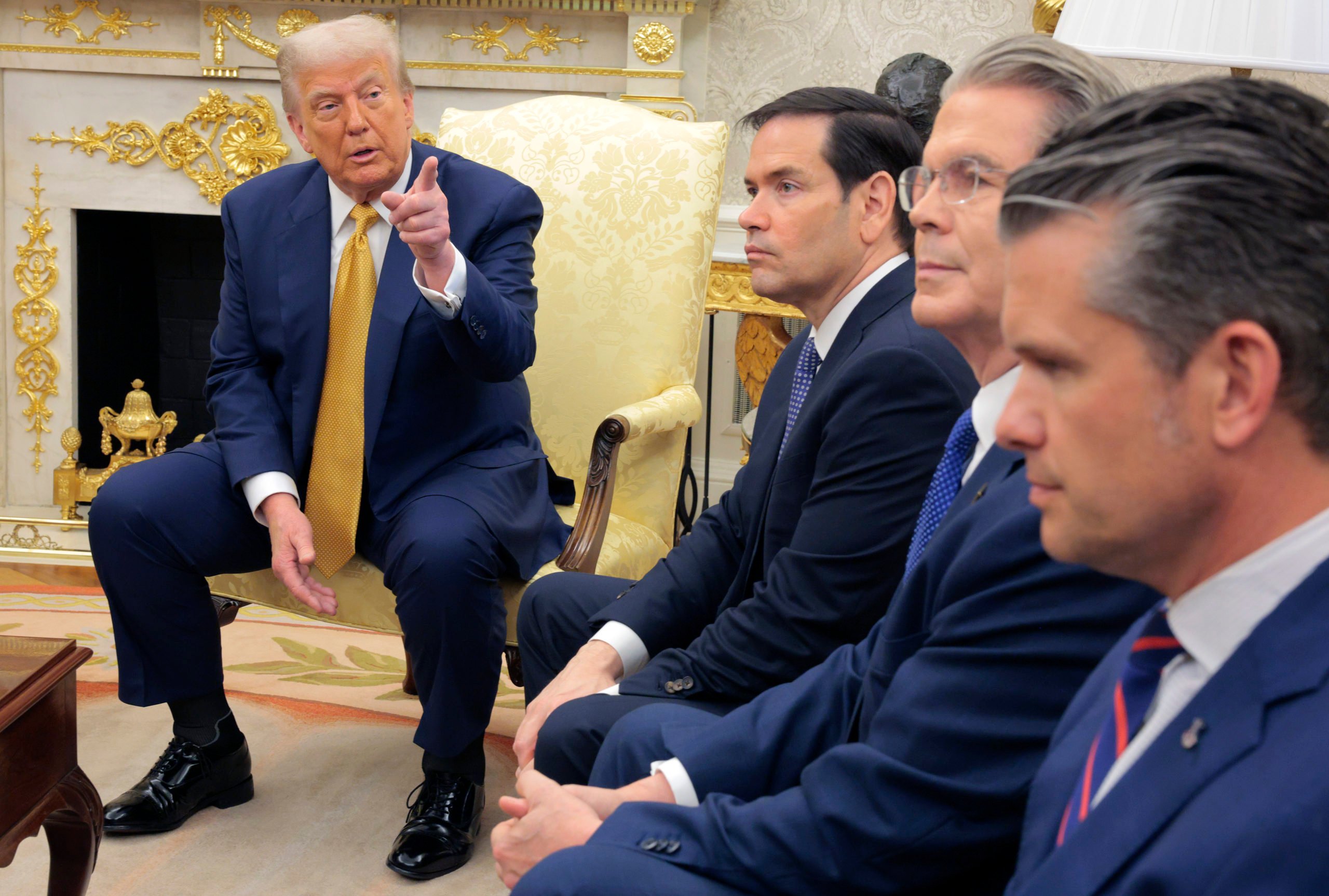 U.S. President Donald Trump takes a reporters question during a meeting. (Photo by Chip Somodevilla/Getty Images)