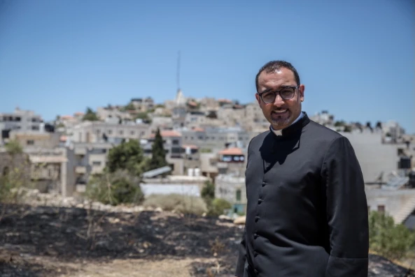 Father Bashar Fawadleh was appointed as the Latin Rite pastor of Taybeh in 2021. Credit: Courtesy of Father Bashar Fawadleh