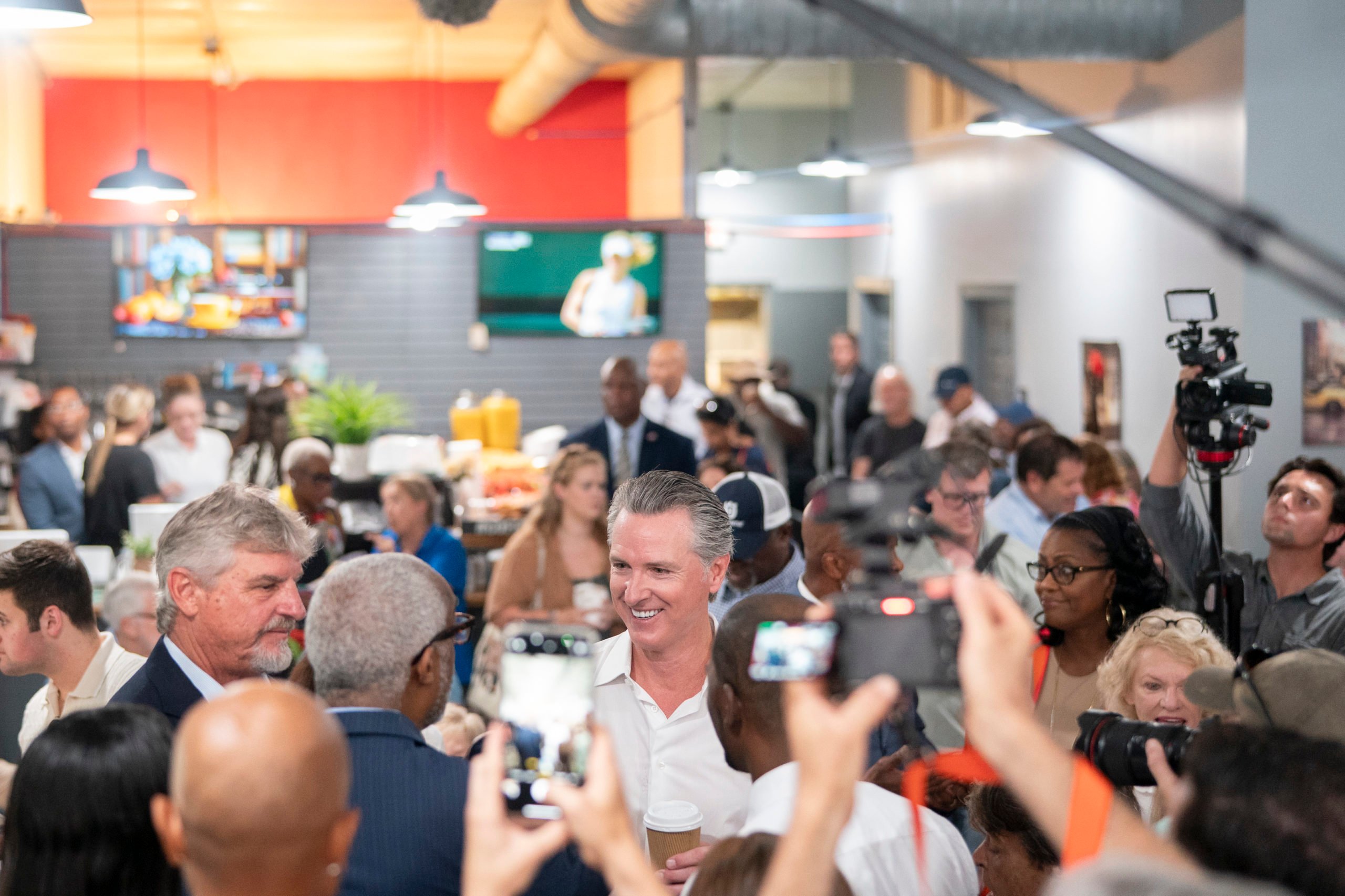 COLUMBIA, SOUTH CAROLINA - JULY 8: California Gov. Gavin Newsom speaks to local leaders at a coffee shop on July 8, 2025 in Florence, South Carolina. (Photo by Sean Rayford/Getty Images)