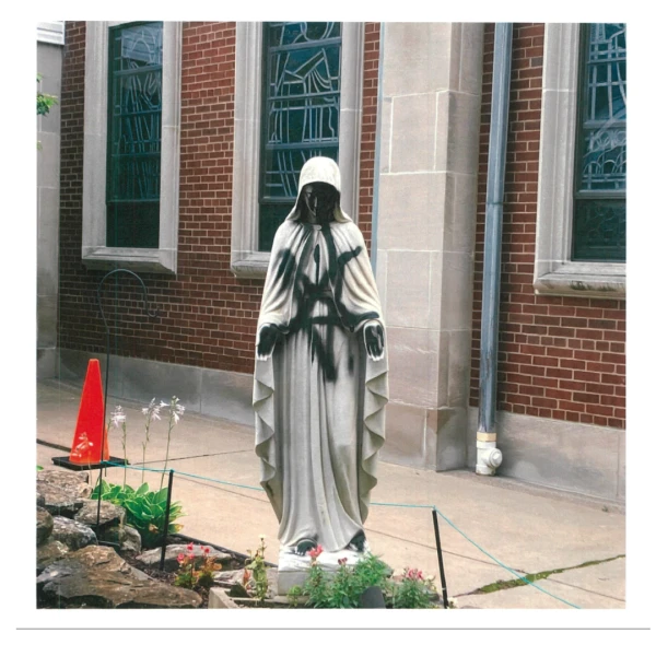 Church property sits vandalized at St. Elizabeth of Hungary Church in Pleasant Hills, Pennsylvania, in the Diocese of Pittsburgh, Sunday, July 19, 2025. Credit: Photo courtesy of the Diocese of Pittsburgh