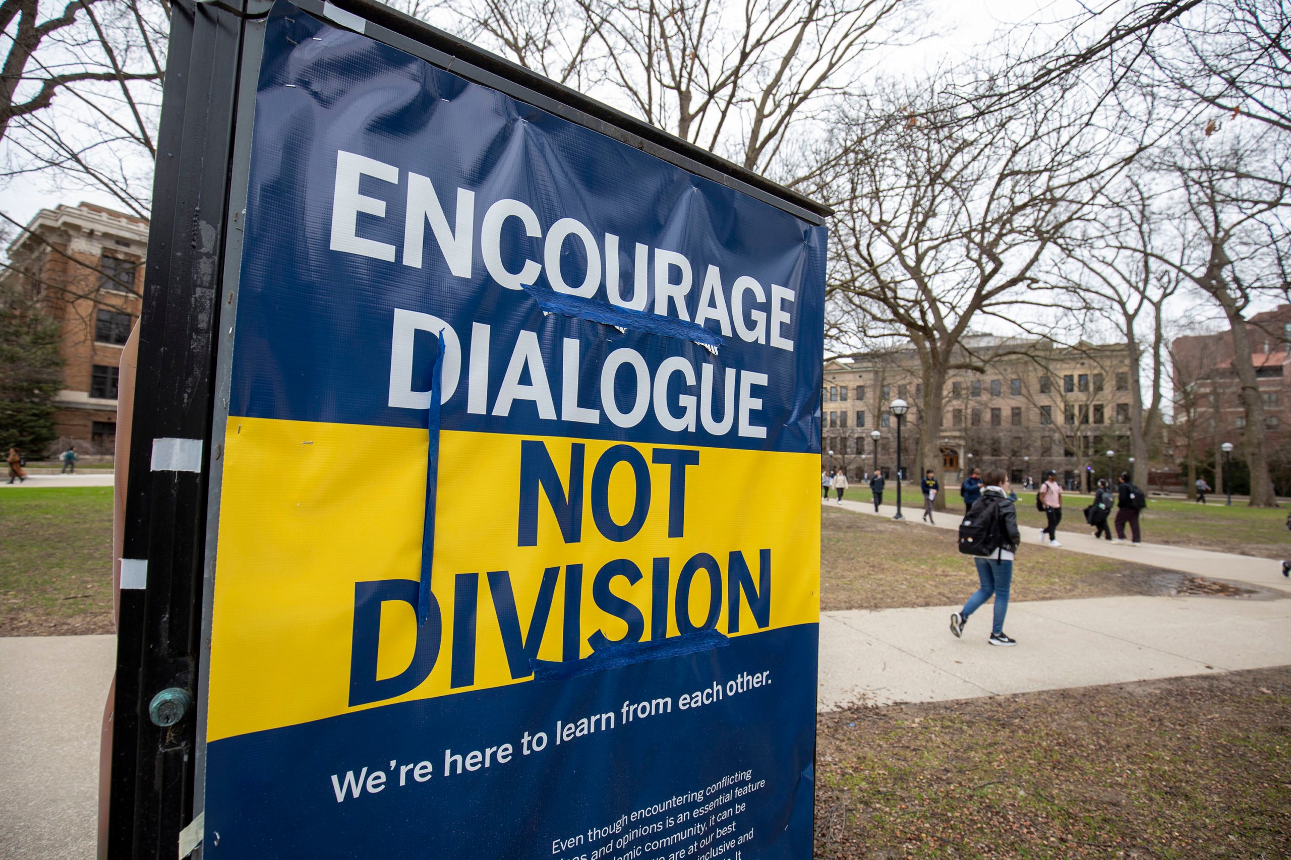 University of Michigan students walk on the UM campus on April 3, 2025 in Ann Arbor, Michigan. (Photo by Bill Pugliano/Getty Images)