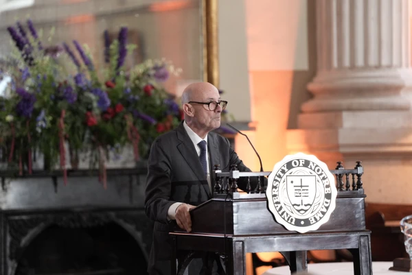 Dr. Russell Hittinger receives the Religious Liberty Scholarship Award at Notre Dame Law School on June 25, 2025. Credit: Casey Patrick/Notre Dame Law School