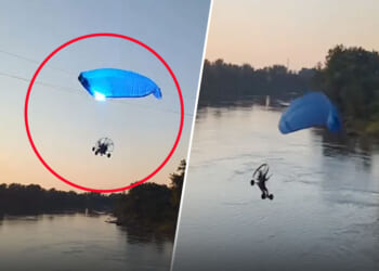 On-Lookers Horrified as Paraglider Hits Power Line Plummeting Into River in North Dakota [WATCH]