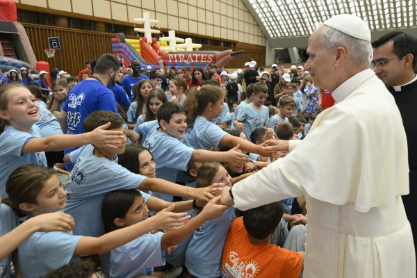 Pope Leo XIV meets with children and adolescents participating in the “Estate Ragazzi in Vatican” summer camp on July 3, 2025, at the Vatican. Credit: Vatican Media