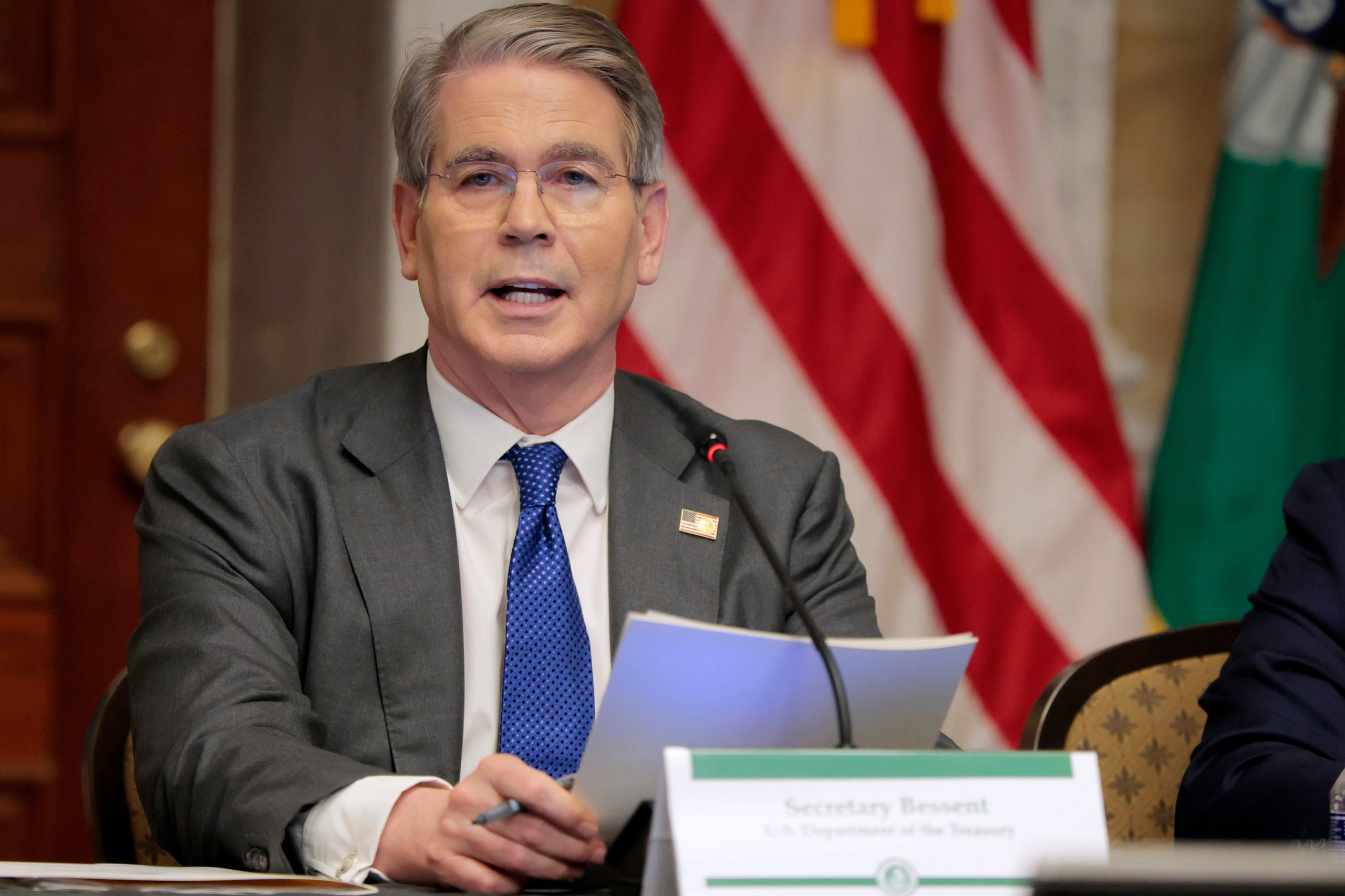 WASHINGTON, DC - MAY 29: U.S. Secretary of the Treasury Scott Bessent gives remarks during a roundtable meeting at the U.S. Treasury Department on May 29, 2025 in Washington, DC. (Photo by Anna Moneymaker/Getty Images)