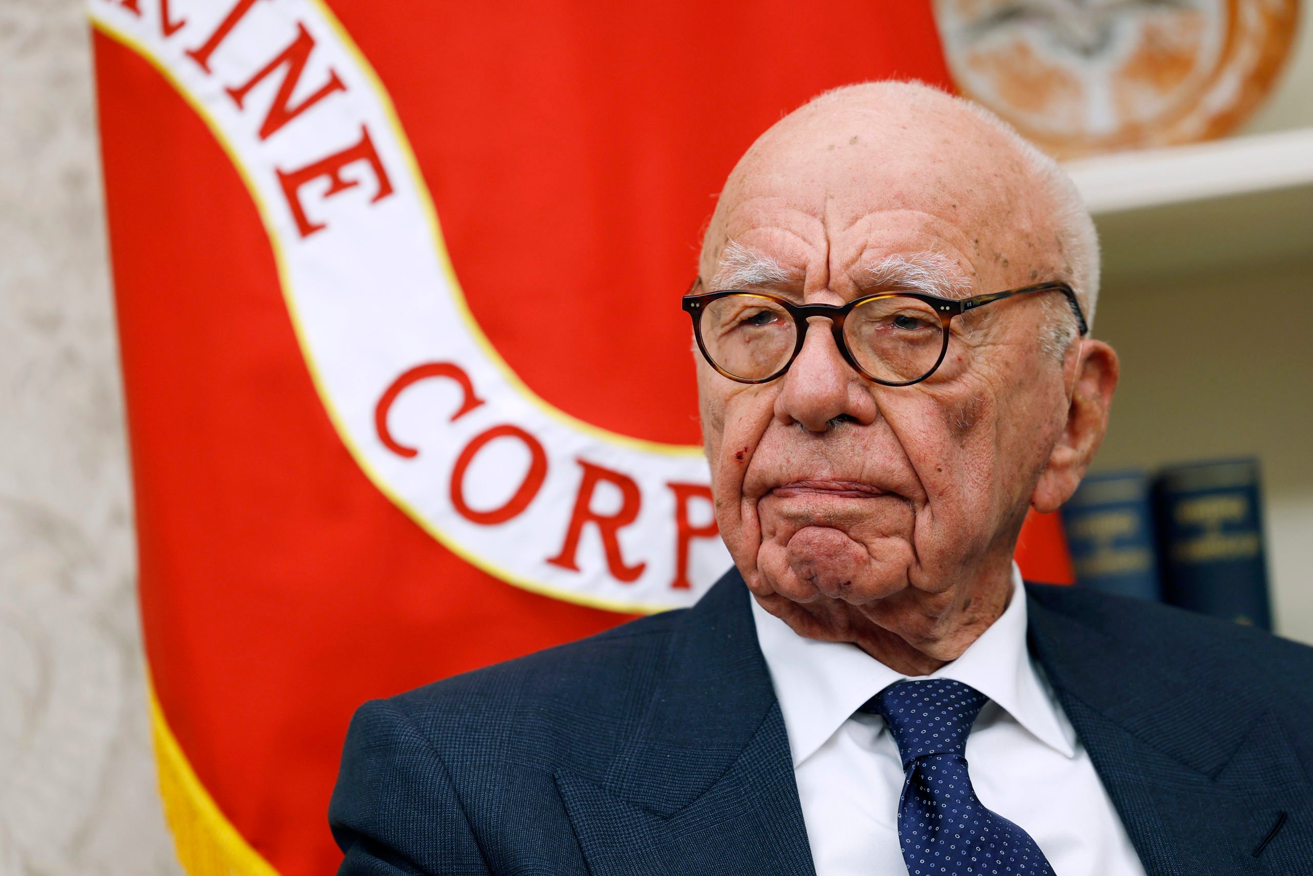 Former Executive Chairman of Fox Corp Rupert Murdoch listens as U.S. President Donald Trump speaks to reporters in the Oval Office of the White House on February 03, 2025 in Washington, DC. After signing a series of executive orders and proclamations, Trump spoke to reporters about a range of topics including recent negotiations with Mexico on tarriffs. (Photo by Anna Moneymaker/Getty Images)