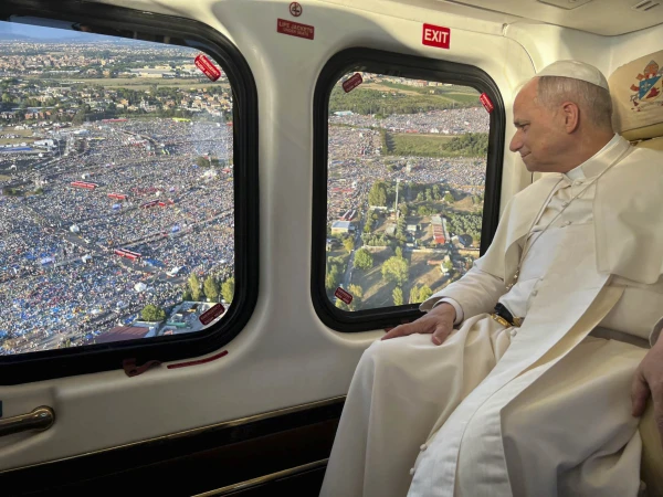Pope Leo XIV approaches Tor Vergata in Rome on Saturday, Aug. 2, 2025. Credit: Vatican Media